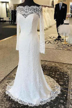 Mermaid Off-the-Shoulder Lace Wedding Dress with Long Sleeves WD248 by pgmdress