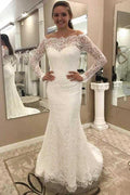 Mermaid Off-the-Shoulder Lace Wedding Dress with Long Sleeves WD248 by pgmdress