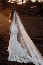 Mermaid Off-the-shoulder Tull Applique Amazing Rustic Wedding Dress WD518 by pgmdress
