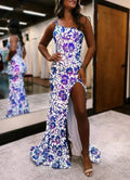 Mermaid One Shoulder Sequin Appliques Long Prom Dresses with Slit by KissProm