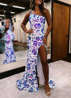 Mermaid One Shoulder Sequin Appliques Long Prom Dresses with Slit by KissProm