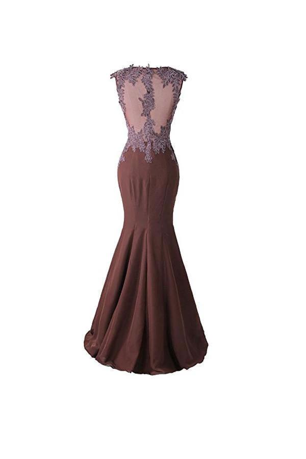 Mermaid Prom Dress Lace Appliques Sheer Back Bridesmaid Dress BD024 by pgmdress