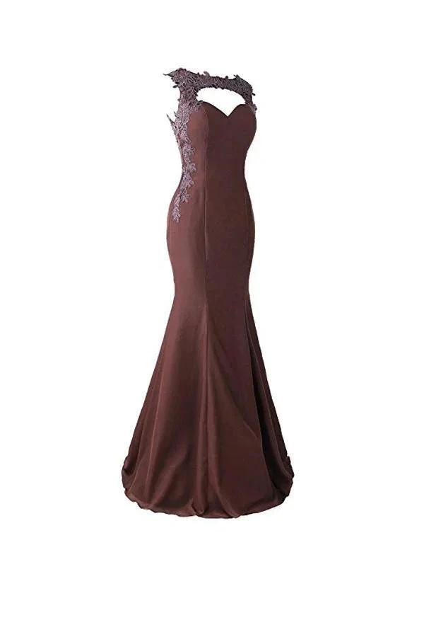 Mermaid Prom Dress Lace Appliques Sheer Back Bridesmaid Dress BD024 by pgmdress