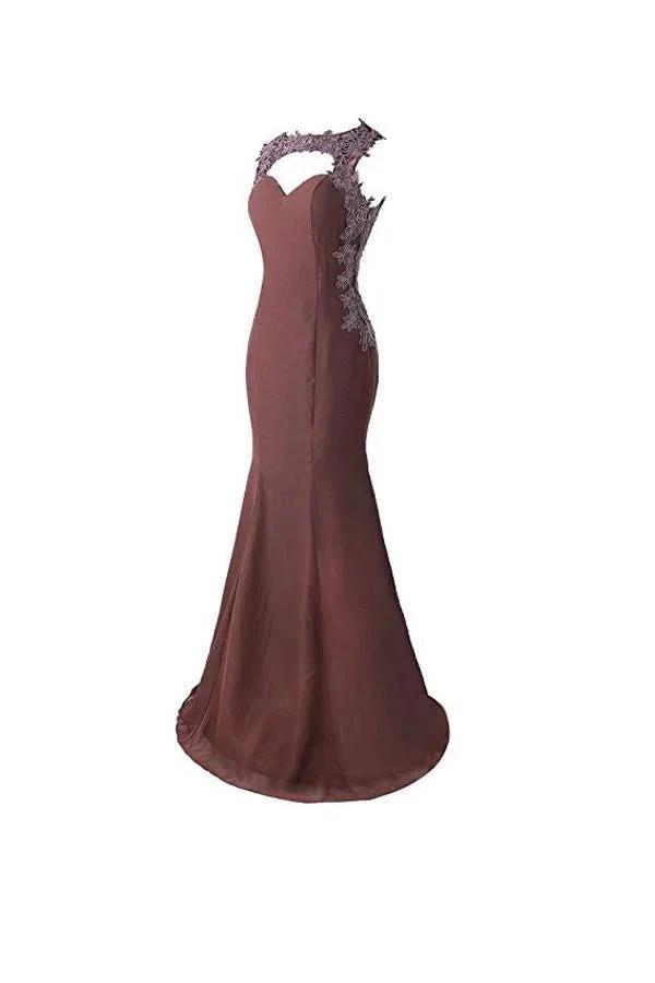 Mermaid Prom Dress Lace Appliques Sheer Back Bridesmaid Dress BD024 by pgmdress