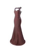Mermaid Prom Dress Lace Appliques Sheer Back Bridesmaid Dress BD024 by pgmdress