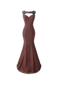 Mermaid Prom Dress Lace Appliques Sheer Back Bridesmaid Dress BD024 by pgmdress