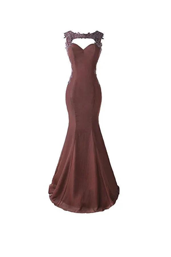 Mermaid Prom Dress Lace Appliques Sheer Back Bridesmaid Dress BD024 by pgmdress