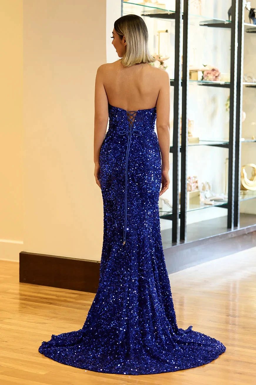 Dahlia |Mermaid Strapless Sequins Long Prom Dress with Slit by KissProm