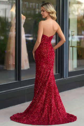 Dahlia | Langes, trägerloses Meerjungfrauen-Ballkleid mit Pailletten und Schlitz