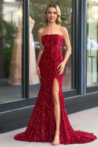Dahlia | Langes, trägerloses Meerjungfrauen-Ballkleid mit Pailletten und Schlitz