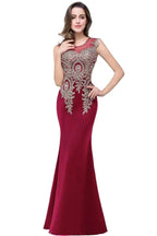 Mermaid Scoop Floor Length Plus size Sleeveless Appliques Burgundy Evening Dresses by misshow.com