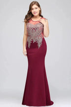 Mermaid Scoop Floor Length Plus size Sleeveless Appliques Burgundy Evening Dresses by misshow.com