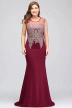 Mermaid Scoop Floor Length Plus size Sleeveless Appliques Burgundy Evening Dresses by misshow.com