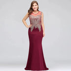 Mermaid Scoop Floor Length Plus size Sleeveless Appliques Burgundy Evening Dresses by misshow.com