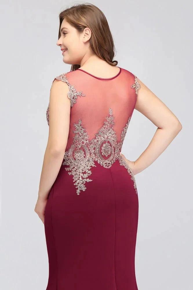 Mermaid Scoop Floor Length Plus size Sleeveless Appliques Burgundy Evening Dresses by misshow.com