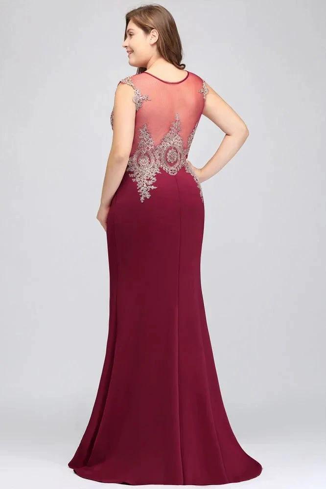 Mermaid Scoop Floor Length Plus size Sleeveless Appliques Burgundy Evening Dresses by misshow.com