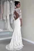 Mermaid Scoop Open Back Long Sleeves Wedding Dresses With Appliques WD004 by pgmdress