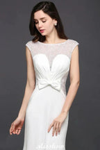 Mermaid Scoop White Chiffon Beadings Evening Dress by misshow.com