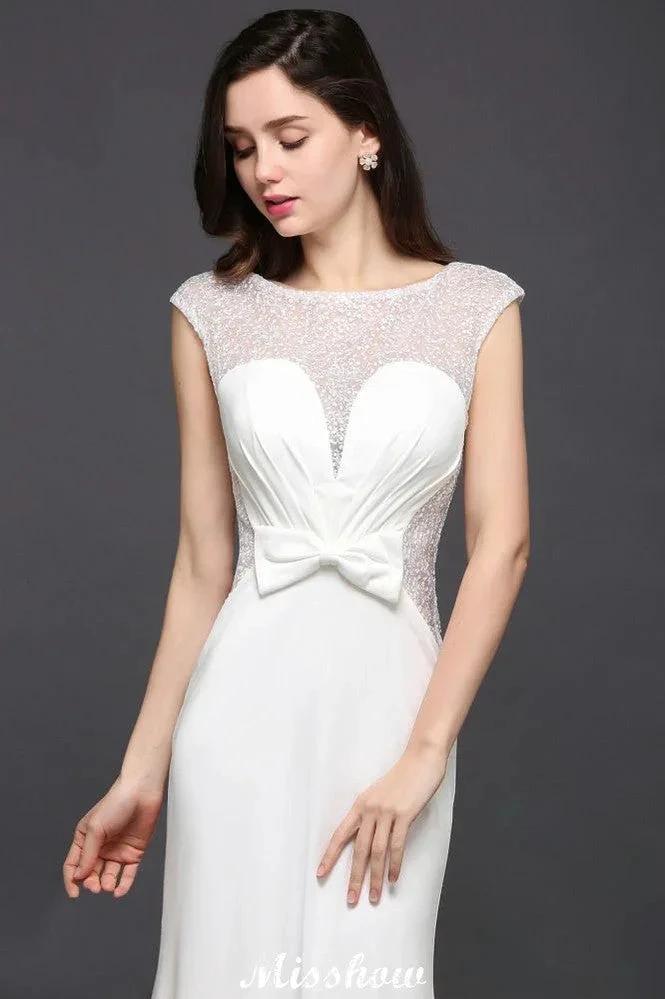 Mermaid Scoop White Chiffon Beadings Evening Dress by misshow.com