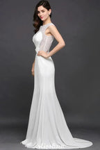 Mermaid Scoop White Chiffon Beadings Evening Dress by misshow.com
