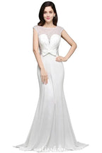 Mermaid Scoop White Chiffon Beadings Evening Dress by misshow.com