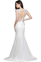 Mermaid Scoop White Chiffon Beadings Evening Dress by misshow.com