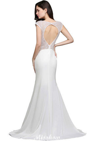 Mermaid Scoop White Chiffon Beadings Evening Dress