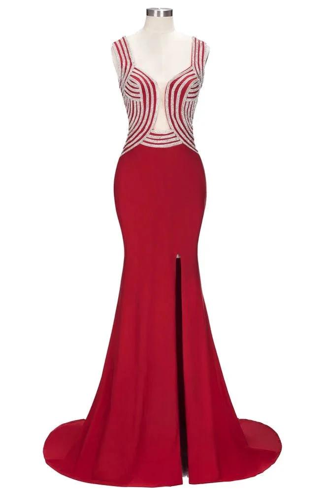 Mermaid Sleeveless Plus Size Floor Length Slit Sequins Patterns Prom Dresses by misshow.com