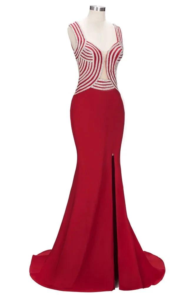 Mermaid Sleeveless Plus Size Floor Length Slit Sequins Patterns Prom Dresses by misshow.com