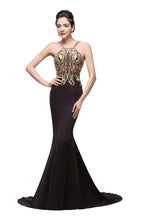 Mermaid Spaghetti strap Flower-length Black Formal Dresses with Beads by misshow.com