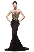 Mermaid Spaghetti strap Flower-length Black Formal Dresses with Beads by misshow.com