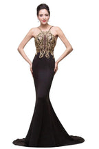 Mermaid Spaghetti strap Flower-length Black Formal Dresses with Beads by misshow.com