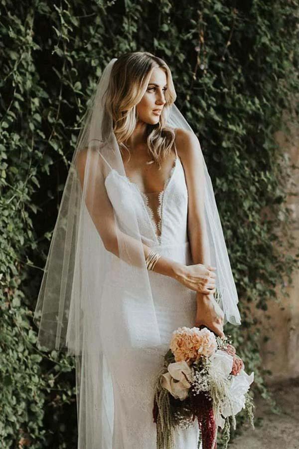 Mermaid Spaghetti Straps Low Cut Backless Lace Wedding Dress WD310 by pgmdress