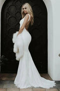 Mermaid Spaghetti Straps Low Cut Backless Lace Wedding Dress WD310 by pgmdress