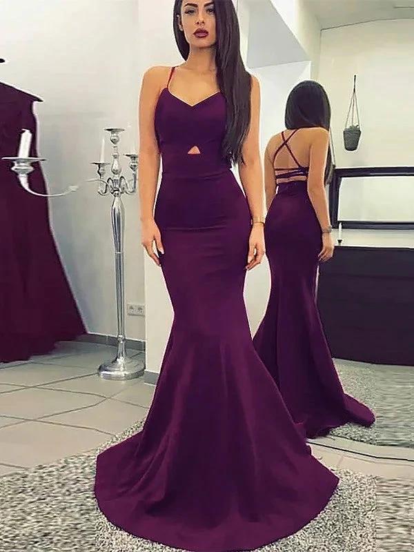 Mermaid Spaghetti Straps Sleeveless With Ruched Jersey Prom Dresses by misshow.com