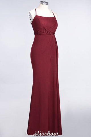 Vestido de dama de honor de sirena, de spandex, con encaje, tirantes finos, sin mangas y largo hasta el suelo