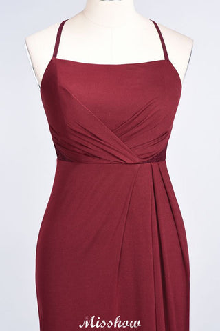 Vestido de dama de honor de sirena, de spandex, con encaje, tirantes finos, sin mangas y largo hasta el suelo