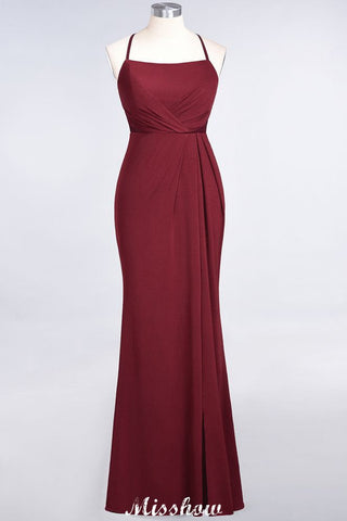 Vestido de dama de honor de sirena, de spandex, con encaje, tirantes finos, sin mangas y largo hasta el suelo
