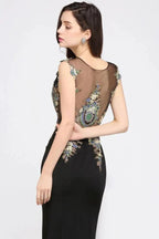Mermaid Sweep Train Black Sleeveless Evening Dresses with Appliques by misshow.com