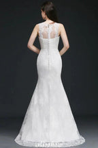 Mermaid Sweep Train Lace New Arrival Wedding Dresses with Buttons by misshow.com