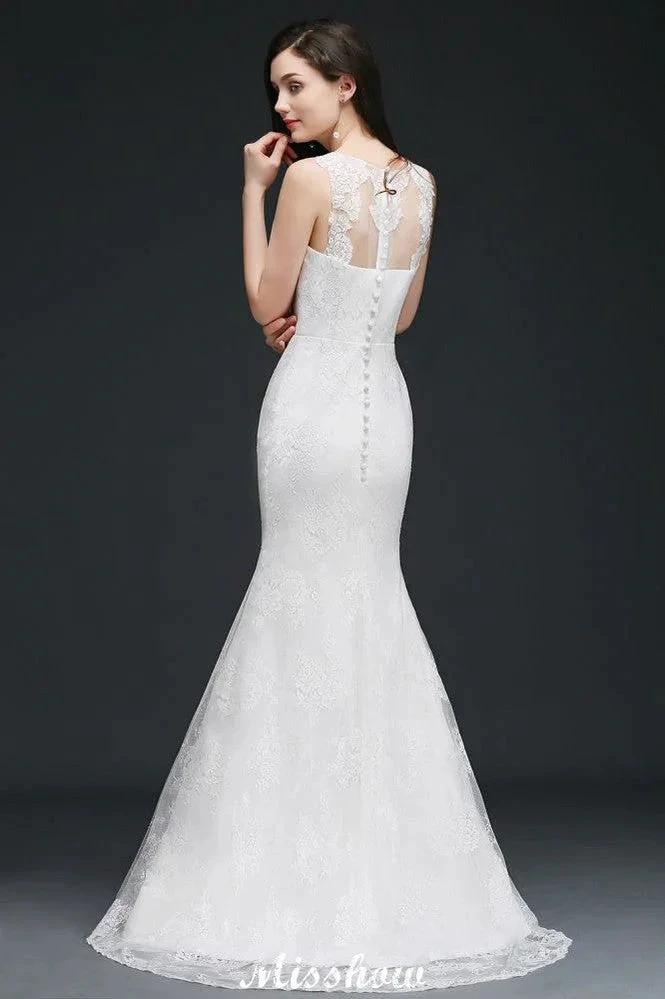 Mermaid Sweep Train Lace New Arrival Wedding Dresses with Buttons by misshow.com