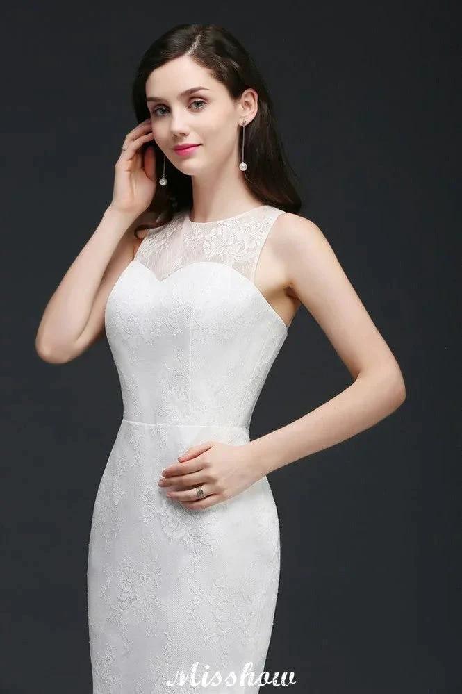 Mermaid Sweep Train Lace New Arrival Wedding Dresses with Buttons by misshow.com
