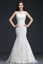 Mermaid Sweep Train Lace New Arrival Wedding Dresses with Buttons by misshow.com
