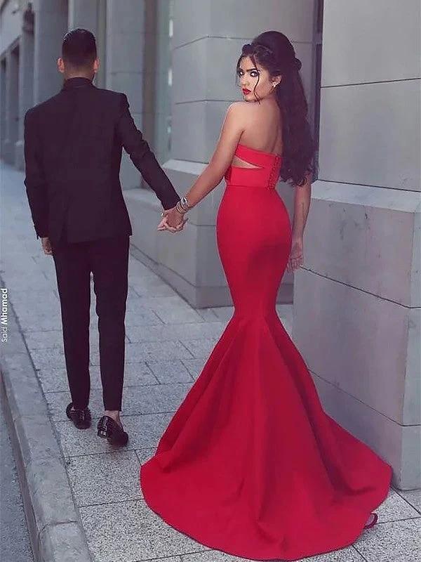 Mermaid Sweetheart Sleeveless With Ruched Satin Prom Dresses by misshow.com