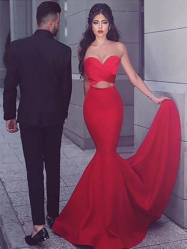 Mermaid Sweetheart Sleeveless With Ruched Satin Prom Dresses by misshow.com