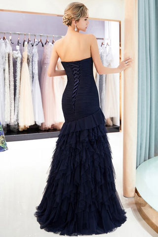 Mermaid Sweetheart Strapless Draped Tulle Long Evening Dress
