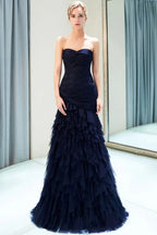 فستان سهرة طويل من التول ملفوف بدون أكتاف بتصميم حورية البحر وقصة صدر على شكل قلب