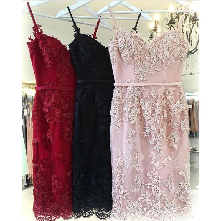 Vestidos de fiesta cortos de encaje con escote corazón y tirantes finos, estilo sirena, para el regreso a casa, PD086