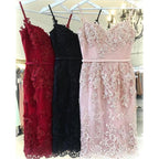 Vestidos de fiesta cortos de encaje con escote corazón y tirantes finos, estilo sirena, para el regreso a casa, PD086