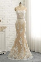 Mermaid \ Trumpet Jewel Neck Chapel Train Lace Tulle Lace Over Satin Regular Straps Formal See-Through Wedding Dresses